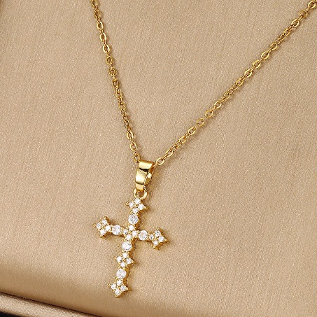 copper inlaid zircon alloy vintage cross necklace for women copper inlaid zircon alloy vintage cross necklace for women